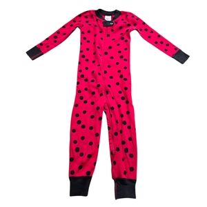 Hanna Andersson Red and Black Polka Dot Kids Zip Pj's Footie Size 3T